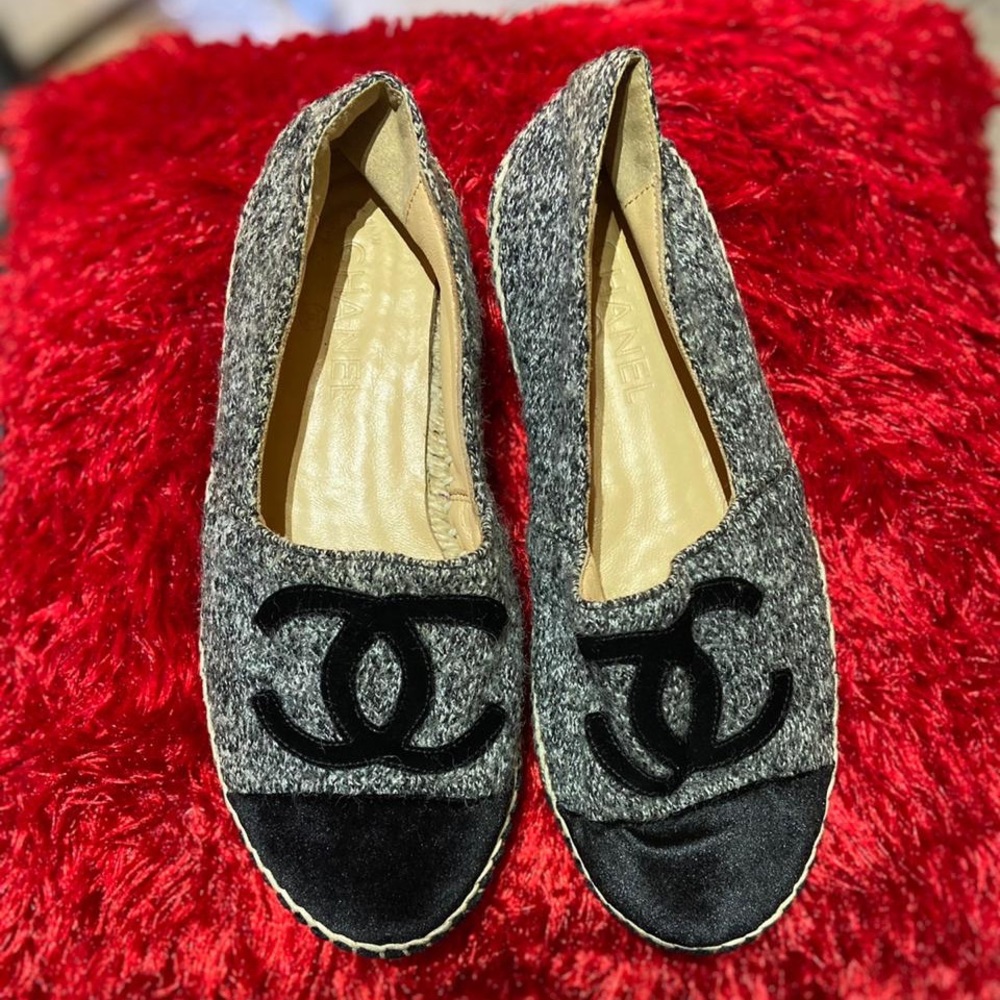 Authentic Chanel tweed and velvet espadrilles